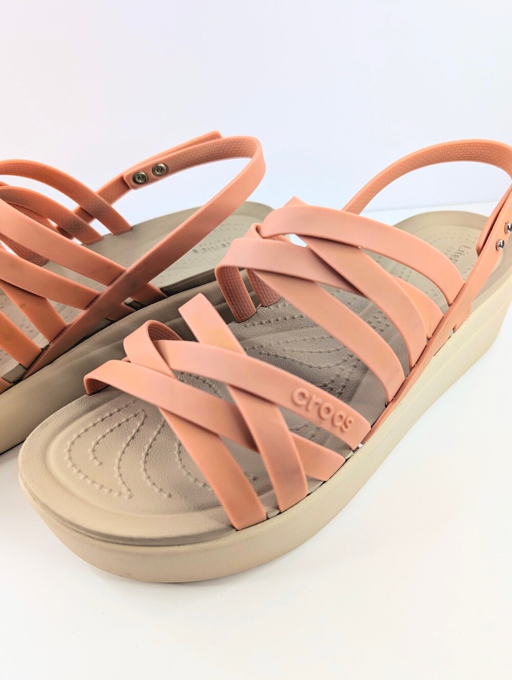 Crocs Literide Brooklyn Strappy Low Wedge Sandal Pale Blush Womens Size 10